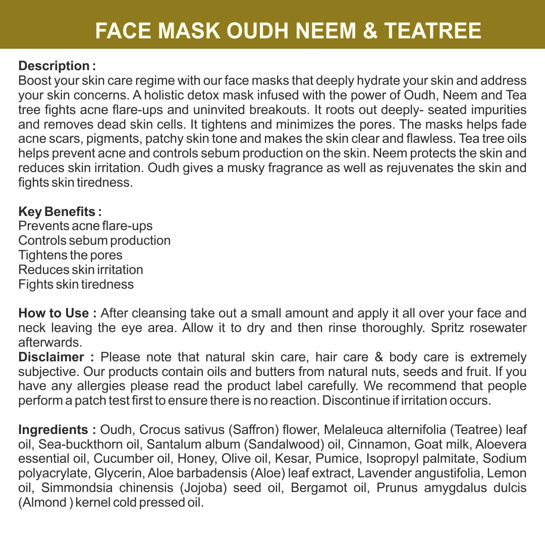Face Masque - Oudh Neem & Tea Tree